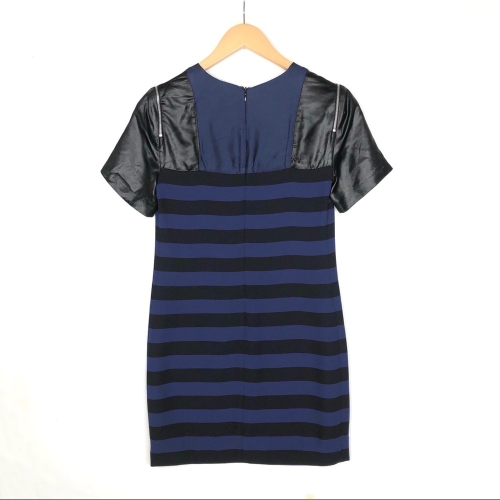 Sandro black navy blue stripe cocktail shift mini dress 1 XS satin - Picture 6 of 11